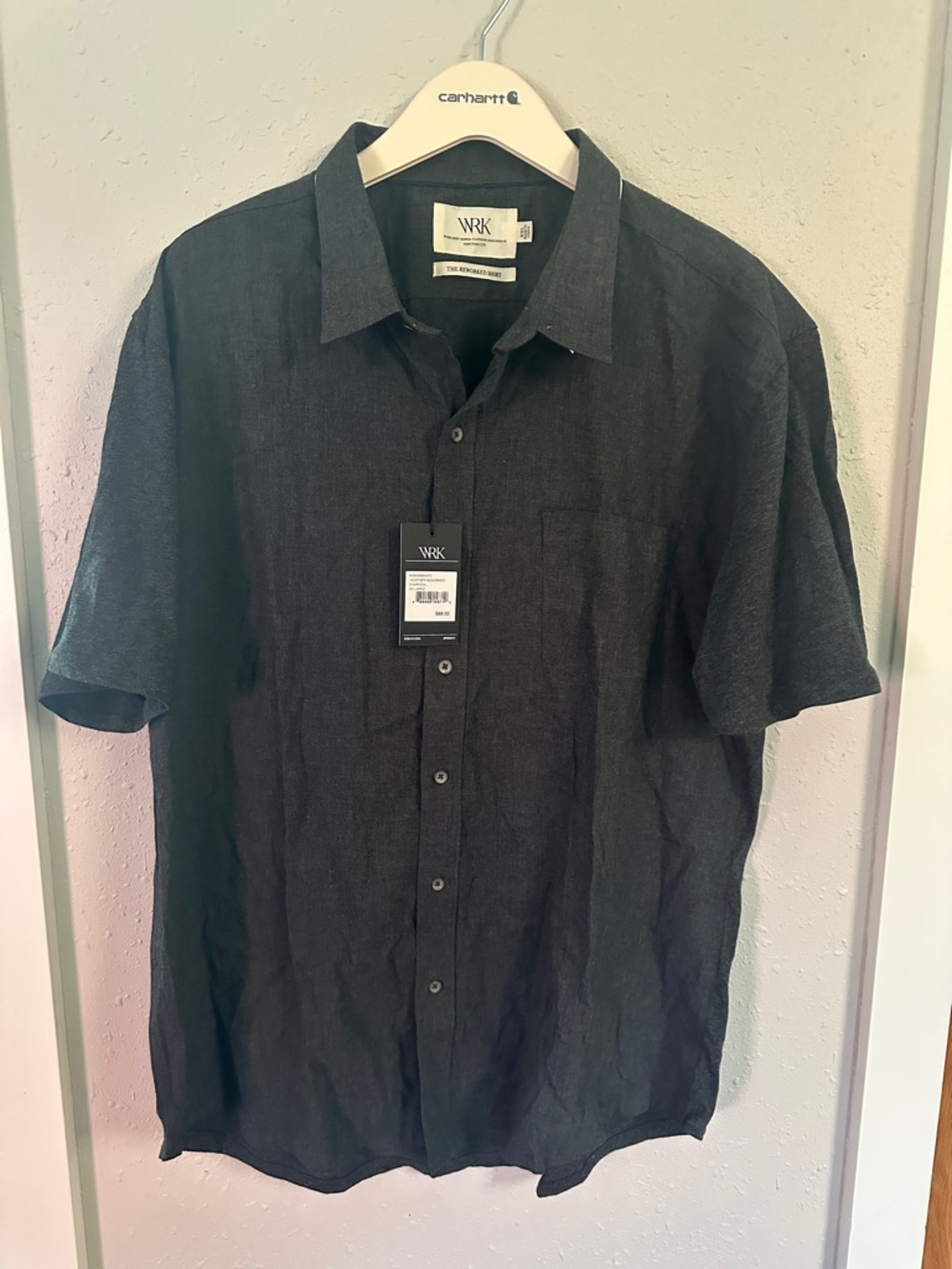 WRK Men's Short-Sleeve Button-Down Shirt in Charcoal